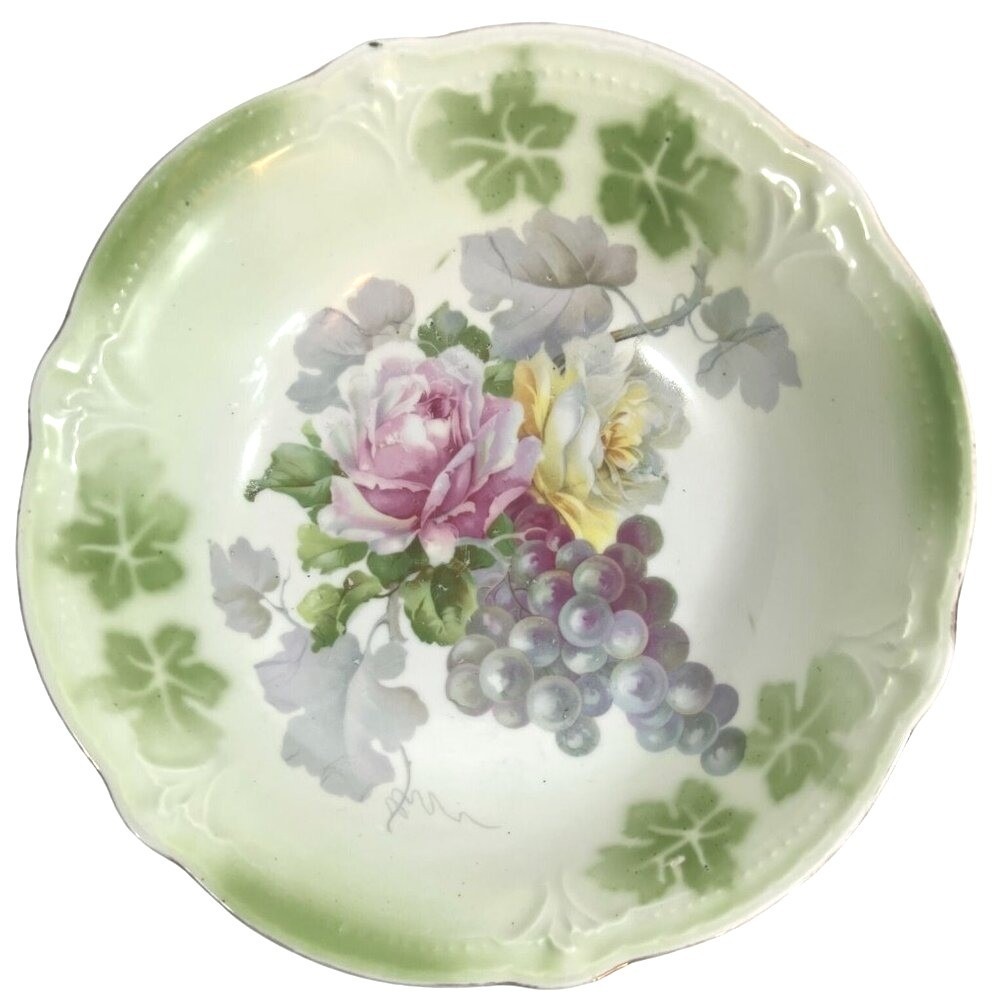 Antique German 250 Porcelain Bowl Roses Floral‎ Grape Hand Painted GrannyCore